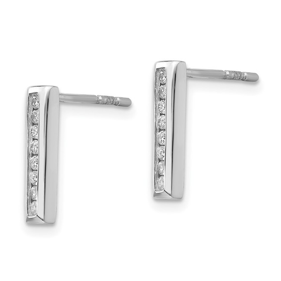 White Ice Sterling Silver Rhodium-plated Chanel-set Diamond Post Drop Earrings - Picture 4 of 4
